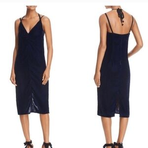 Ella Moss Serene Navy Blue Velvet Midi Slip Dress sz SMALL